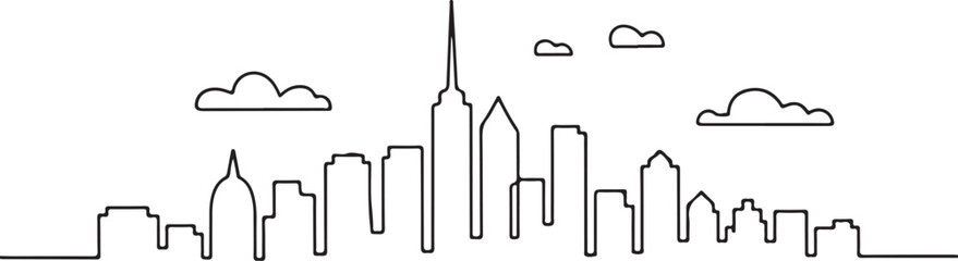 Continuous Line Art Skyline Built as a Soft Trembling Line Motif in Minimal Contour Outline Style
