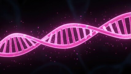3D rendering of a glowing pink DNA double helix structure with sparkling particles deoxyribonucleic acid