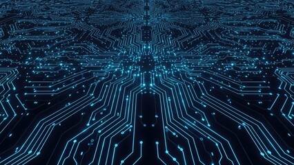 Abstract Blue Circuit Board Pattern with Glowing Connections technology digital