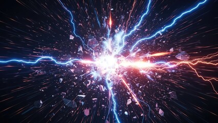 Abstract Explosion of Blue and Orange Lightning and Debris energy power