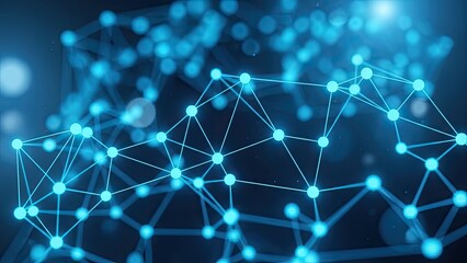 Abstract glowing blue network of interconnected nodes and lines on a dark background technology connection