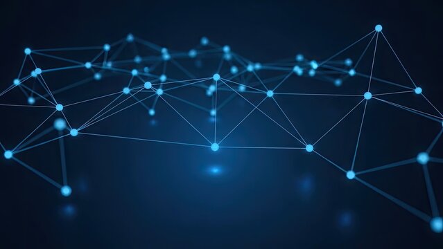 Abstract blue glowing network of connected nodes and lines on a dark background connection technology - Powered by Adobe