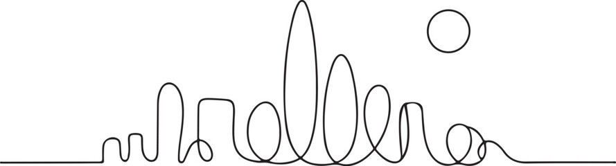 Continuous Line Art Skyline Built Out of Only Ellipses in Minimal Contour Outline Style