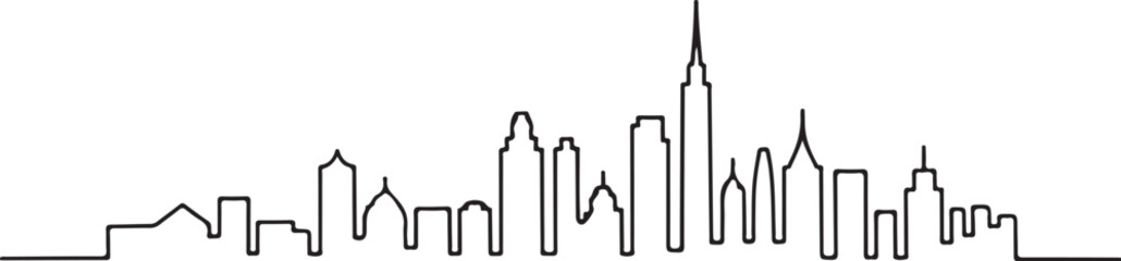 Continuous Line Art Skyline Built Using Evenly Spaced Vertical Lines in Minimal Contour Outline Style