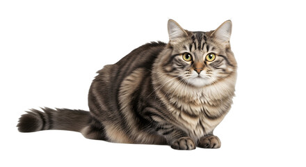 Obraz premium Majestic tabby cat sitting gracefully showcasing beautiful fur and focused gaze.