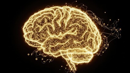 Glowing Golden Networked Human Brain Outline abstract head