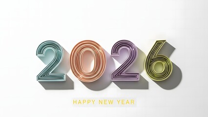 Colorful 3d numbers for the year 2026 against a white background with "happy new year" text