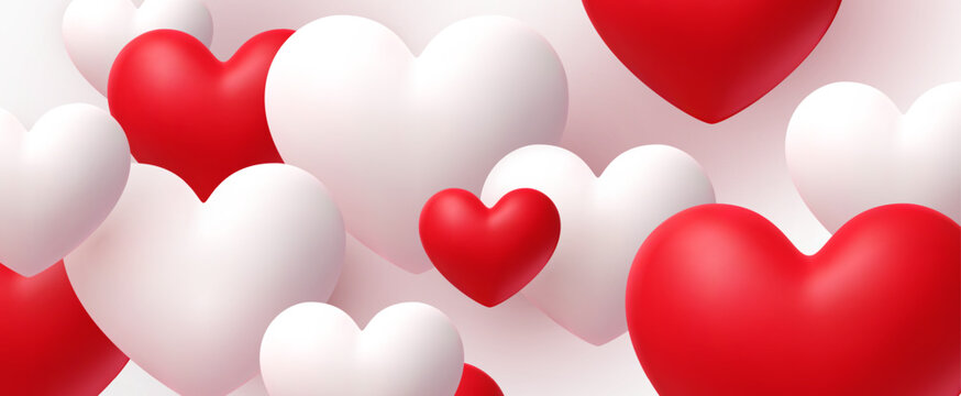 3d red and white flying hearts background. Vector symbols of love for Happy Mother's, Valentine's Day, birthday greeting card design - Powered by Adobe