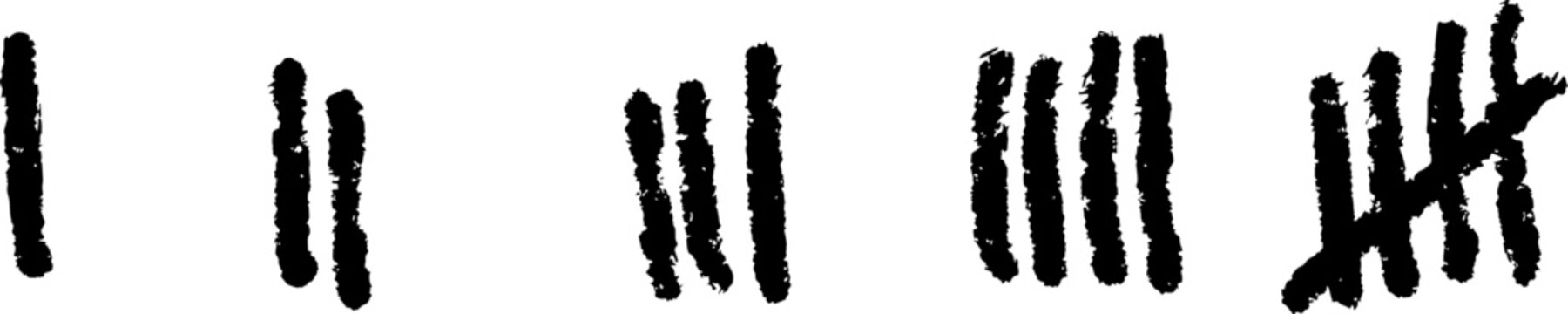 Tally marks set, collection of hand drawn counting lines for score keeping and tracking progress. Bold tally marks set for visual representation of numbers.