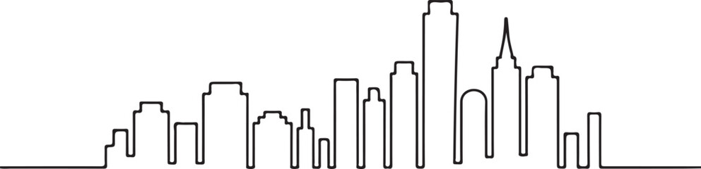 Continuous Line Art Skyline Composed of Long Vertical Rectangles in Minimal Contour Outline Style