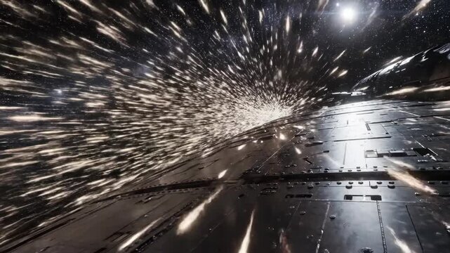 Spaceship traversing a solar wind phenomenon in deep space