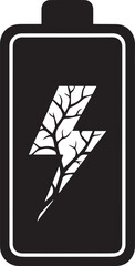 Black battery icon with stylized white lightning bolt and branching lines inside power energy