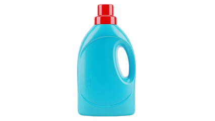 Blue laundry detergent bottle with red cap isolated on transparent background.