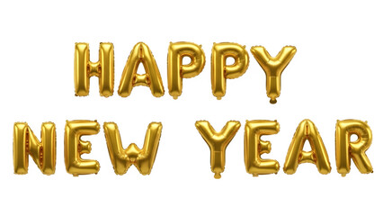 Golden happy new year balloons isolated on transparent background.