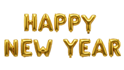 Golden happy new year balloons isolated on transparent background.
