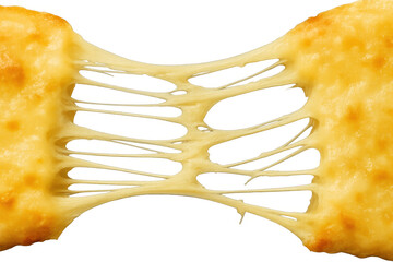 Melted golden cheese stretching with gooey strands, showcasing delicious texture and appealing warm, stringy food