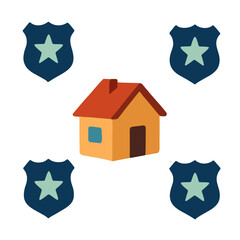 "Swatting" Icon - The small house on the digital map is surrounded by unnecessary police icons