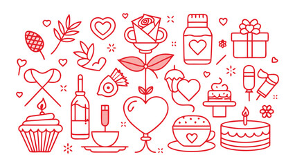 variety of doodles showcasing hearts, flowers, and other charming elements, all drawn in a playful style..eps
