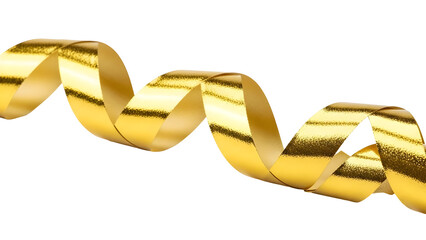 Shiny metallic gold curling ribbon spirals across a deep suggesting celebration luxury and festive decoration
