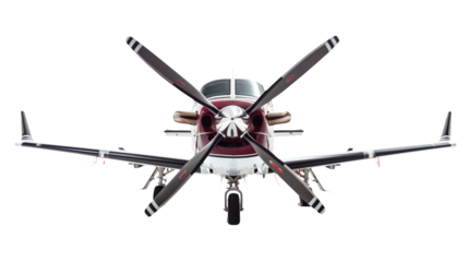 Front view of private propeller aircraft plane isolated for aviation industry.

