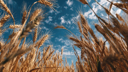Obraz premium Golden Wheat Field Against Blue Sky