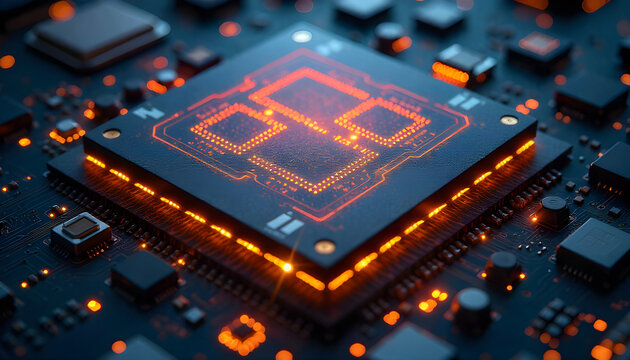 Close Up AI Processor Embedded in Circuit Board