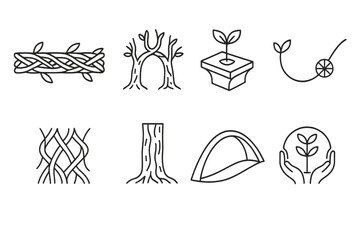 Organic Architectural Icons. Organic Structural Systems linear set: plant-woven beam, living root arch, eco-formed support tile, regenerative tension line, adaptive biostructure