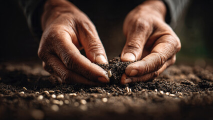 Hands Planting Seeds in Soil