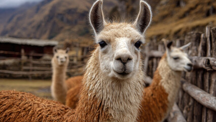 Obraz premium Llama Portrait in the Andes Mountains