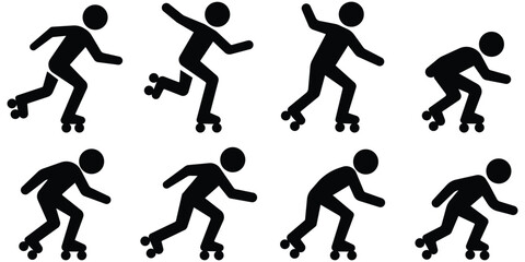 Roller skating stickman set, Skater action figure pack, Inline movement silhouette collection