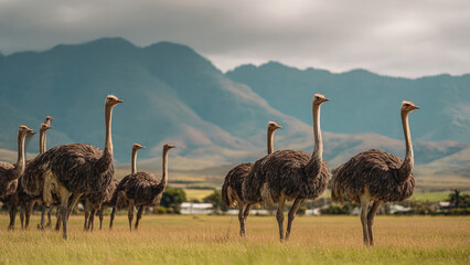 Ostriches in a Field