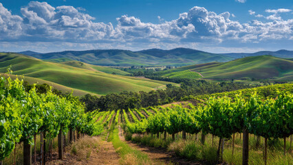 Fototapeta premium Picturesque Vineyard Landscape with Rolling Hills