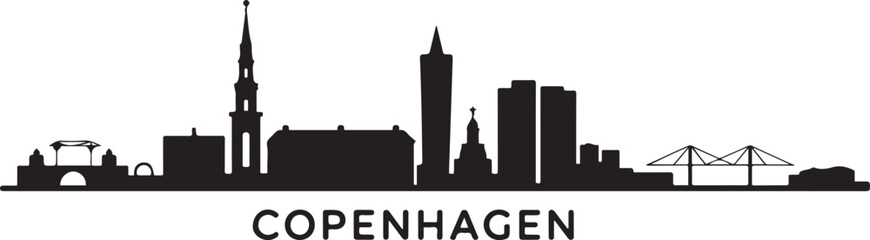 Obraz premium Copenhagen skyline vector with Denmark city silhouette. design Vector black silhouette