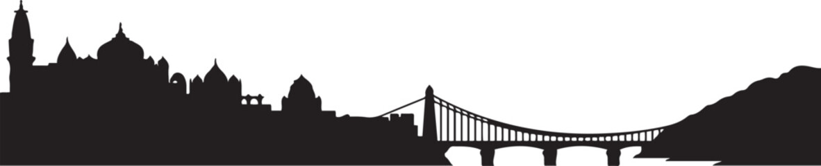 Rishikesh India City Skyline. design Vector black silhouette