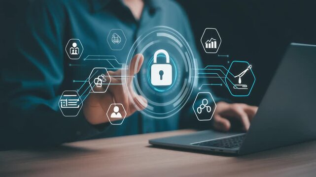 Business professionals interacting with a digital virtual screen