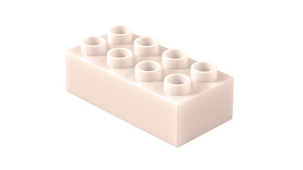 Champagne Pink Plastic Building Brick Isolated on a White Background. Children Toy Block, Perspective View. Close Up View of a Game Block for Constructors. 3D illustration. 8K Ultra HD, 7680x4320