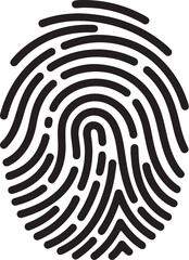 Black fingerprint pattern on white background with distinct ridges and valleys on transparent background