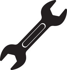 Black open end wrench tool with white outline detail on white background on transparent background