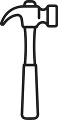 Black outline of a claw hammer with a curved claw and rectangular head on a white background on transparent background