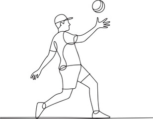 Continuous line art illustration of a player moving backward to receive a long ball in minimal contour drawing
