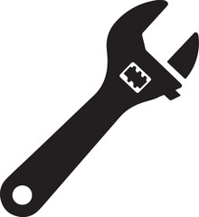 Black silhouette of an adjustable wrench tool on a white background on transparent background