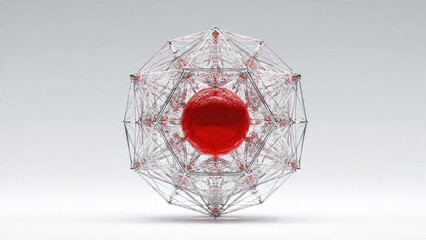 Red Sphere Inside Wireframe Structure