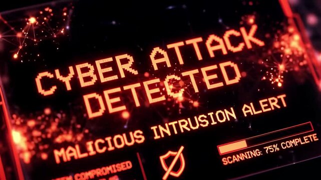 Futuristic security system monitor interface scanning for data breach network technology. HUD screen detecting digital server error threat. 