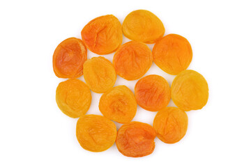 Dried apricots isolated on a white background. The value of this product lies in the fact that drying preserves most of the vitamins and microelements.