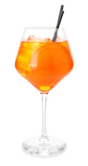 Glass of refreshing spritzer cocktail isolated on white