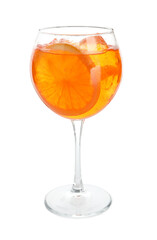 Glass of refreshing spritzer cocktail isolated on white