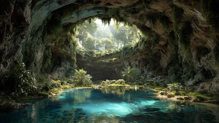 Beautiful underground cave lake in cenote landscape