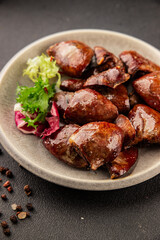 Heart turkey roasted offal poultry meat tasty snack fresh delicious gourmet food table background rustic food top view copy space