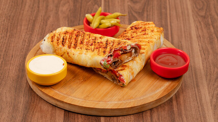 Sliced lavash doner kebab isolated