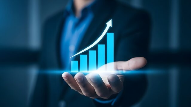 Business person holding glowing graph showing growth and financial success - Powered by Adobe